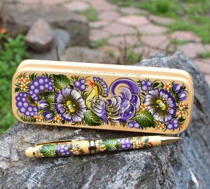 Пенал и ручка "Магический цветок". Ручная роспись по дереву