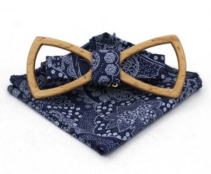 Деревянная бабочка-галстук + нагрудный платок (03)