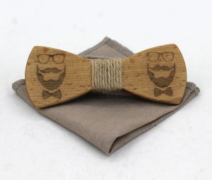 Деревянная бабочка-галстук + нагрудный платок (12)