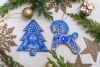 Набор елочных игрушек с Петриковской росписью " Елочка и лошадка" в голубых тонах