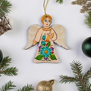 Елочная игрушка  с Петриковской росписью "Ангел Рождественский" (05)