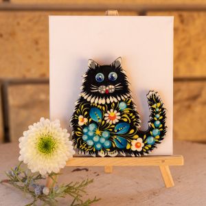 Магнитик на холодильник с Петриковской росписью "Котик" (01)