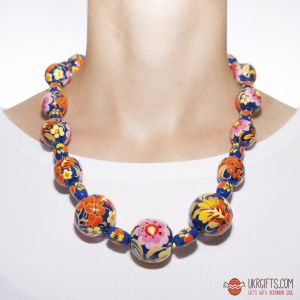 Бусы деревянные с Петриковской росписью (01)