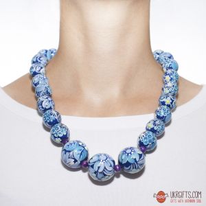 Бусы деревянные с Петриковской росписью (04)