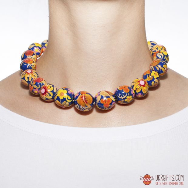 Бусы деревянные с Петриковской росписью (05)