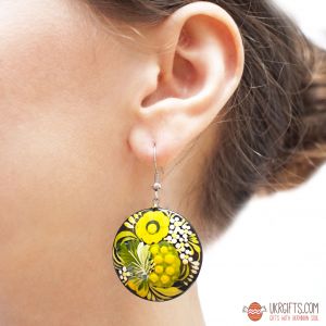 Серьги деревянные - круглые с Петриковской роcписью (02)