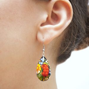 Серьги деревянные -капля с Петриковской росписью