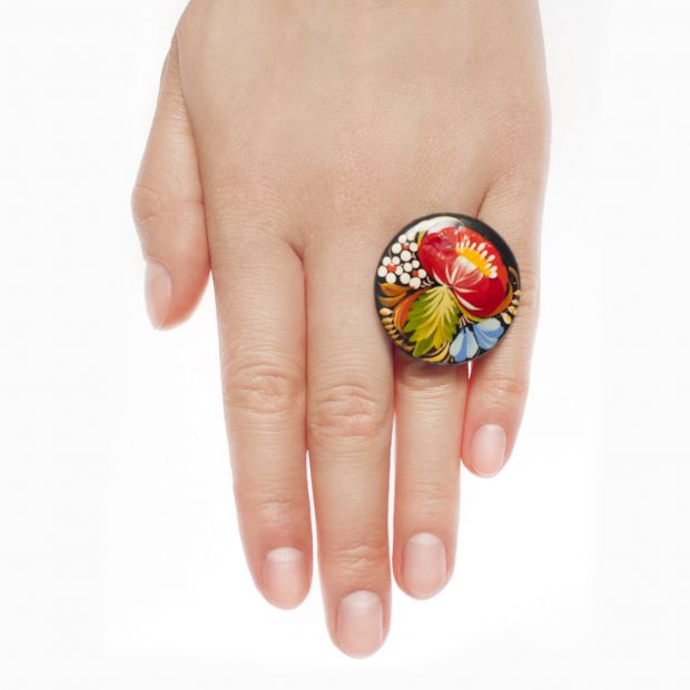 Кольцо деревянное с петриковской росписью (02)