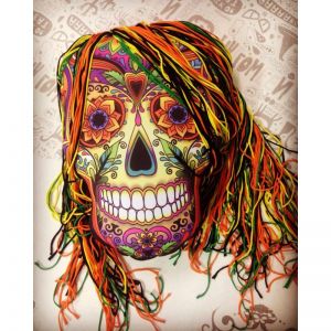 Подушка на Хеллоуин "Череп с шевелюрой" (Санта муэрте), 45х60 см
