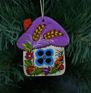 Елочная игрушка с петриковской росписью "Рідна хатинка" (03)