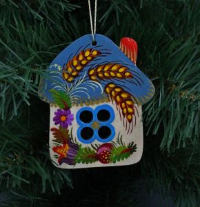 Елочная игрушка с петриковской росписью "Рідна хатинка" (04)