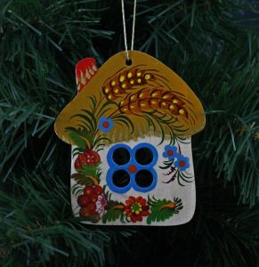 Елочная игрушка с петриковской росписью "Рідна хатинка" (05)