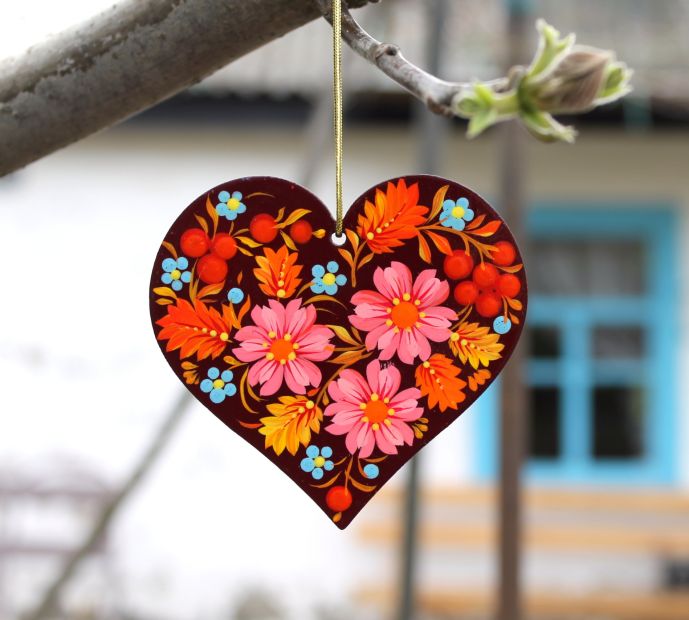 Елочная игрушка с Петриковской росписью "Сердце" нежность