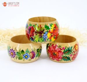 Браслет деревянный с Петриковской росписью (широкий), в белом цвете