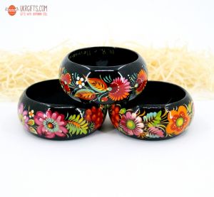 Браслет деревянный с Петриковской росписью (средний)