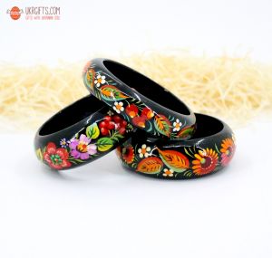 Браслет деревянный с Петриковской росписью (узкий)