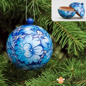 Елочный шар-шкатулка с Петриковской росписью 01