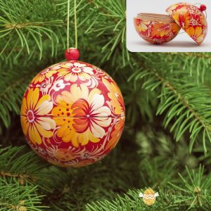Елочный шар-шкатулка с Петриковской росписью 03