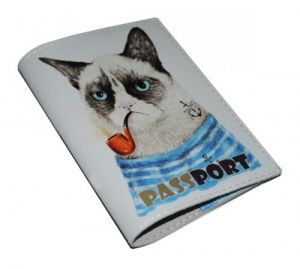 Обложка для паспорта "Кот-матрос" (натур. кожа)