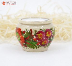 Подсвечник деревянный "Казанок", Петриковская роспись (05)