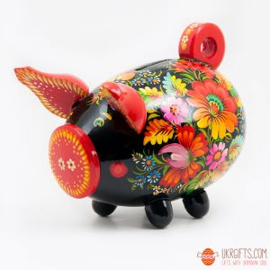 Свинка-копилка с Петриковской росписью средняя (05)