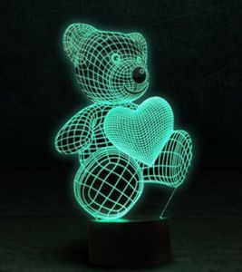 3D светильник, ночник "Мишка с сердцем"