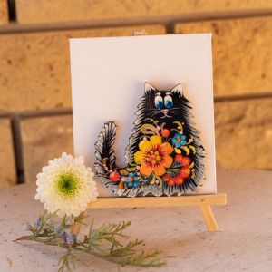 Магнитик на холодильник с Петриковской росписью "Кот Пухнастик"