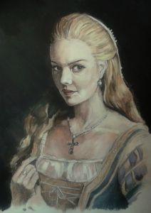 Женский портрет по фотографии, акварельные карандаши, формат А4