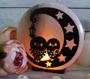 Соляная лампа "Совы на луне"