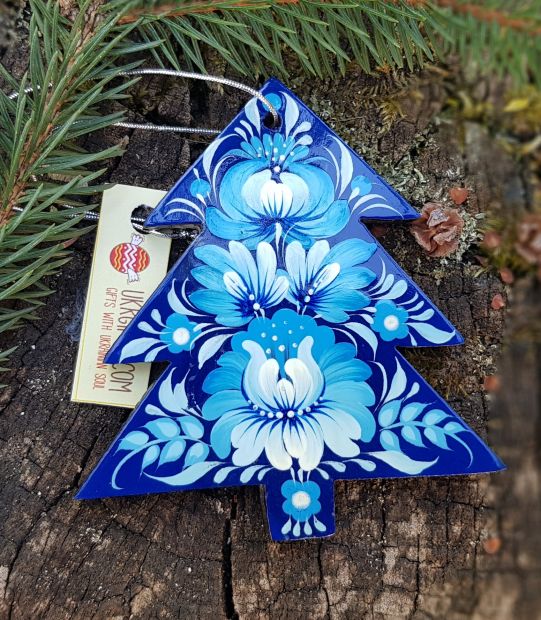 Елочная игрушка с Петриковской росписью "Зимняя сказка"