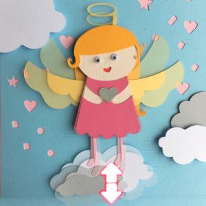 Механическая открытка - сюрприз "Ангел - блондинка на облачке"