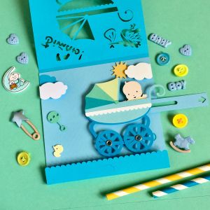 Механическая открытка - сюрприз на рождение ребенка - мальчика