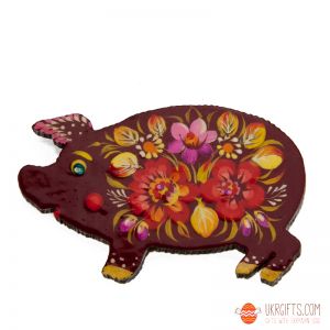 Магнит с Петриковской росписью Свинья, осень