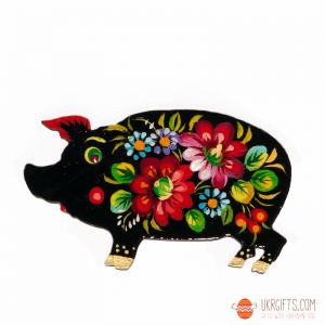 Магнит с Петриковской росписью Свинка, черная