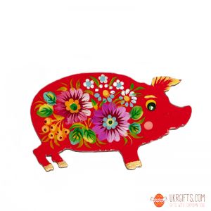 Магнит с Петриковской росписью Свинка, красная