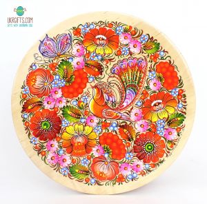 Тарелка с Петриковсксой росписью "Райская птица" диаметр 25 см