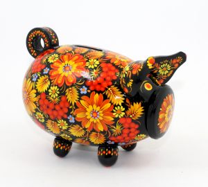 Свинка-копилка с Петриковской росписью средняя (02)