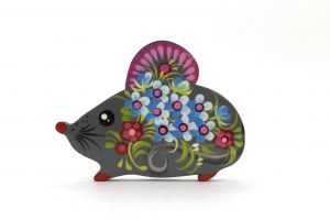 Магнит с Петриковской росписью Мышка цветущая