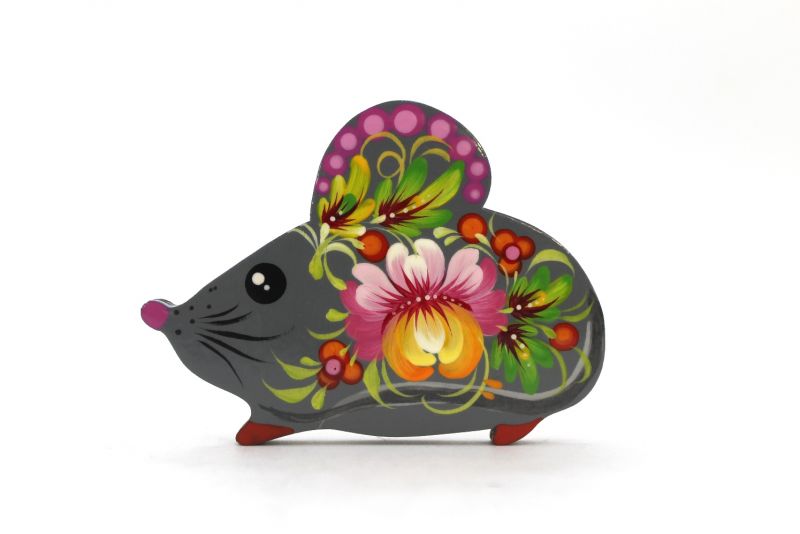 Магнит с Петриковской росписью Мышка милая