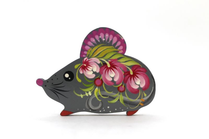 Магнит с Петриковской росписью Мышка нежная