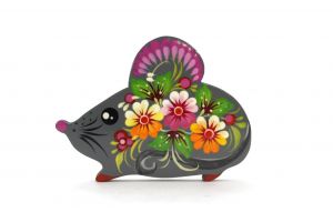 Магнит с Петриковской росписью Мышка радостная