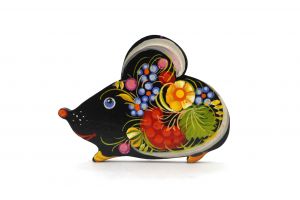 Магнит с Петриковской росписью Мышка нарядная