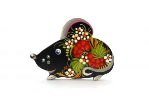 Магнит с Петриковской росписью Мышка, любопытная