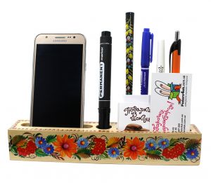 Деревянный настольный органайзер с Петриковской росписью (02)