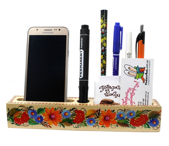 Дерев'яний настільний органайзер з Петриківським розписом (02)