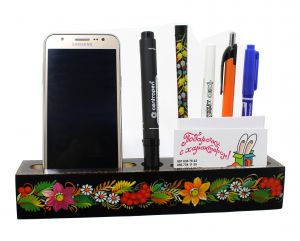 Деревянный настольный органайзер с Петриковской росписью (03)