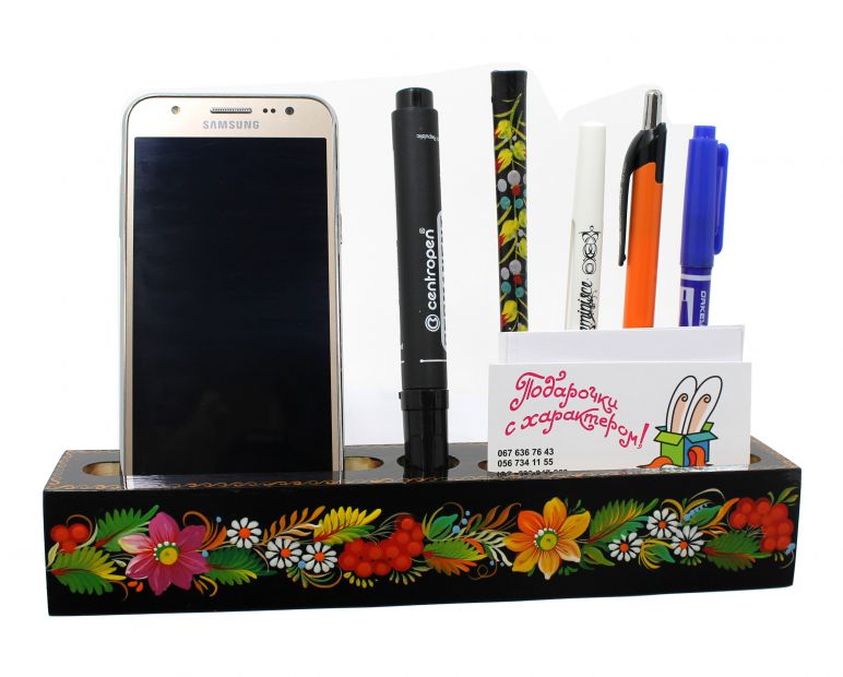 Деревянный настольный органайзер с Петриковской росписью (03)