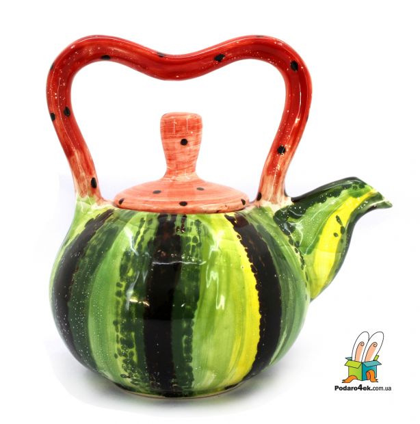 Чайник керамический с ручкой-сердечком "Арбуз" (ручная работа)