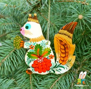 Елочная игрушка с Петриковской росписью "Белочка" (02)