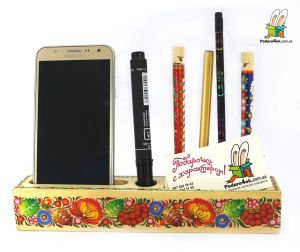 Деревянный настольный органайзер с Петриковской росписью (04)